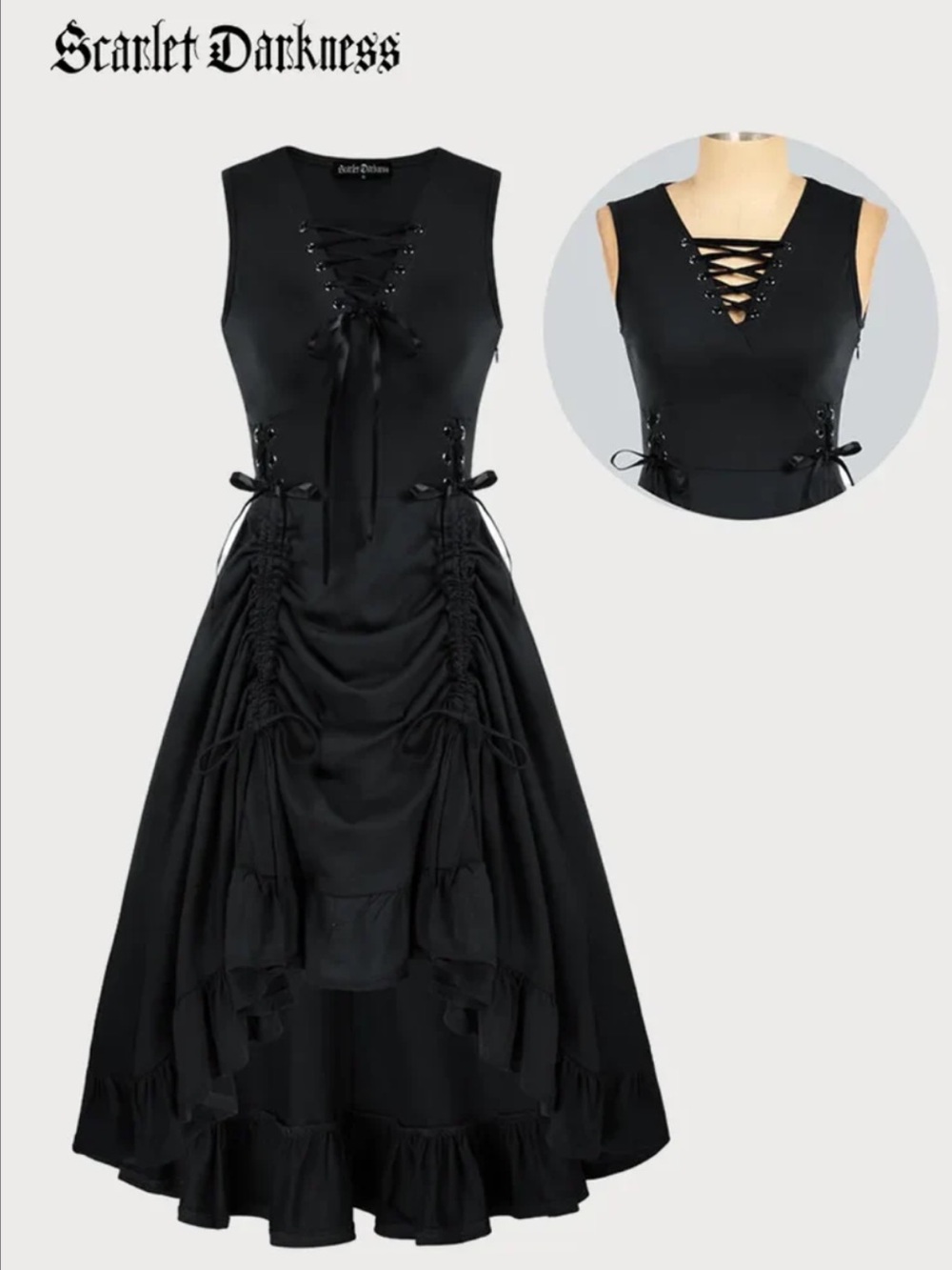 Scarlet Darkness Black Steampunk Gothic Style Sleeveless Dress